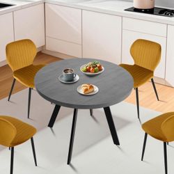  35.5" Round Dining Table Mid-Century Modern Table with Solid Metal Legs Leisure Table for Home, Conference, Office & Restaurant, 