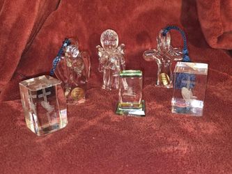 Vintage Princess House Crystal Angels & Laser-Etched Religious Crystal Paperweight Lot