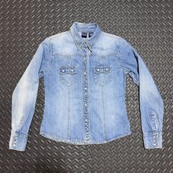 GAP Pearl Snap Denim Button Down Shirt Long Sleeve Western Front Ombre Womens XS