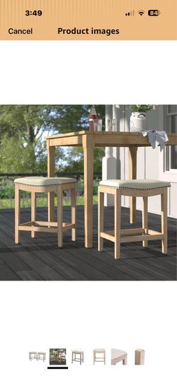 Barton Set of 2 Bar Stools Beige 24" Saddle Backless Premium Padded Indoor/Outdoor Nailhead Cushion Kitchen Counter Chairs Pub Seat Foot Rest   18 $70
