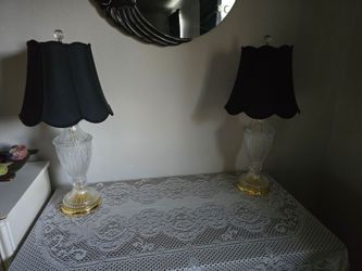 Pair of Crystal Table Lamps with Black Shades
