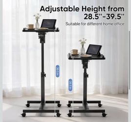 Mobile Standing Desk, Tilting, Portable Height Adjustable Sit Stand Work Table Overbed Laptop Table Computer Cart with Wheels for Bed Couch Office, Bl