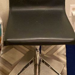 Adjustable Height Bar Stool with  Back (Set of 2) Leather, Black/Chrome Finish