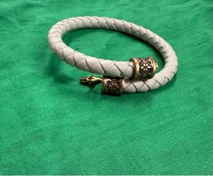 Alex and Ani Vintage Sixty-Six White Braided Bangle Bracelet w/ Dangle Charm