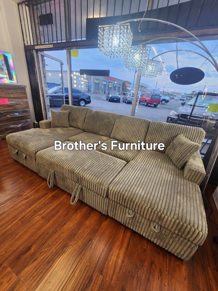 Sectional Sleeper Double Chaise Smoke Corduroy . New Especial Price