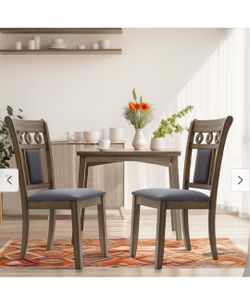 Modern Farmhouse Natural Rubberwood Upholstered Gray Dining Chair, Set of 2 - Set of 2  S6 WHIF1879
