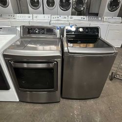 Grey LG Glasstop Washer And Dryer Electric Set In Excellent Condition!