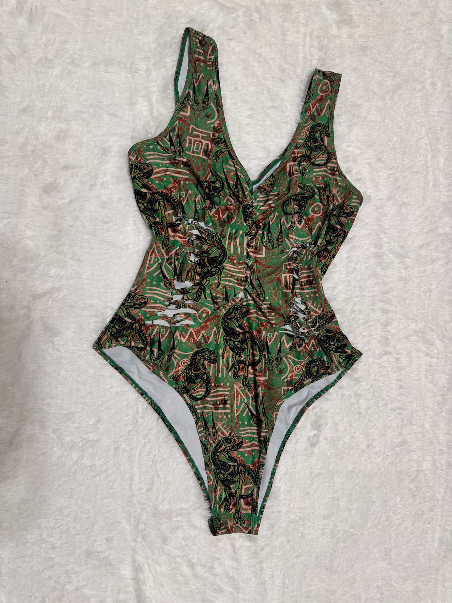 New 2xl green camo Dino bodysuit top blouse festival rave raver boho outfit