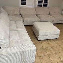 New 7 Piece Corduroy Sectional.  Off White / Beige.  127x164x66.  Free Delivery!