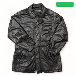 Wilsons Black Leather Belted Jacket Size M