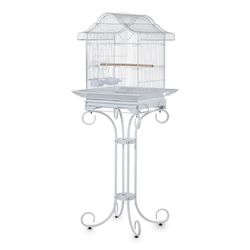 Decorative Metal Bird Cage with Stand, 57.3” Tall Spacious Aviary with Portable Handle, Removable Tray, 4 Bowls & Perches, Split Design for Parrots, C