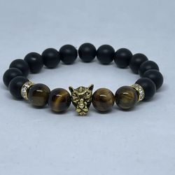 Natural Charged Tiger Eye & Onyx Bracelet(known For : Healer, Decision & $ Making , remove & Block Negativity, Reduce Stress & Anxiety )