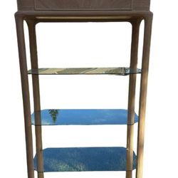 Vintage Betty Cobonpue Style pencil reed rattan bamboo glass shelving etagere bookshelf display