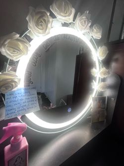 Small vanity table with lights plenty of spaces to store