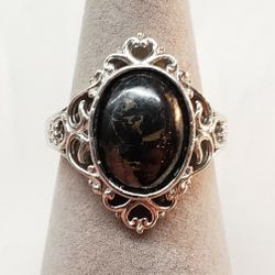 Size 9 Artisan Crafted Matrix Silver Shungite 4.2+ ctw Solitaire Ring in Platinum over Copper