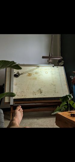 Antique drafting table and lamp, gorgeous.
