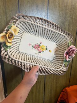 vintage Capodimonte porcelain woven basket