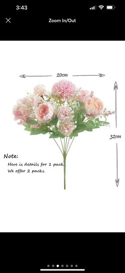 Pack of 2 Artificial Flowers, Fake Peony Silk Hydrangea Bouquet Decor Thumbnail