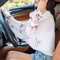 White Floral chiffon sport arm uv sun protector sleeves scarf gift

