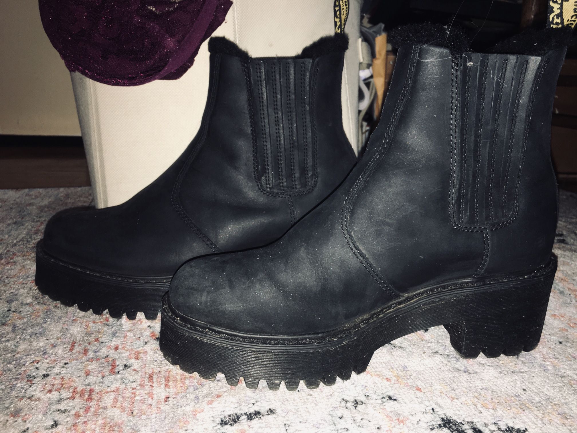 All Black Leather Platform Chelsea Boots By Dr.martens Size 8 Womens