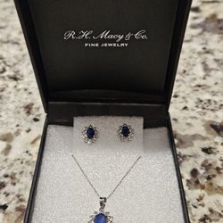 Macy's Sapphire Necklace And Earrings Set 