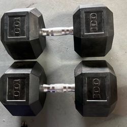2 100 POUND DUMBELLS SET, NEW WEIGHTS, FREE DELIVERY