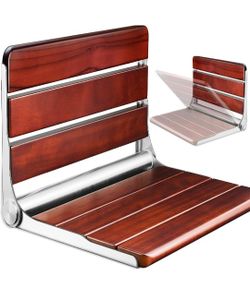 18.4 In Dark Teak Shower Chair Wall Mounted 400lbs New