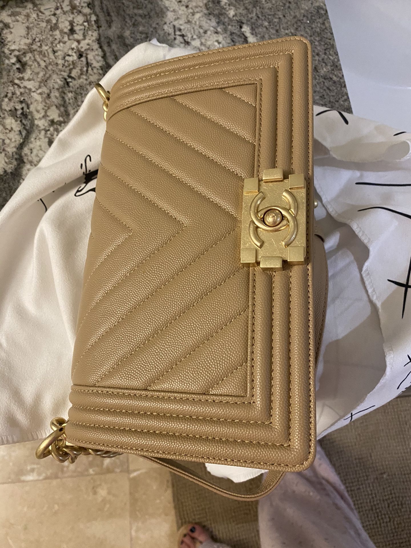 Chanel boy beige with gold