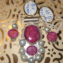 Rare 925 Raw Ruby Pearl Pendant Or Earrings