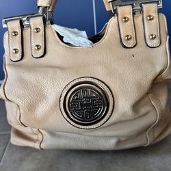 Beige Faux Leather Handbag