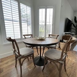 RH Aero Wood Round DINING TABLE in 42” diameter dining table with iron base