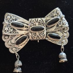 Vintage Sterling Silver and Onyx Belt Buckle
