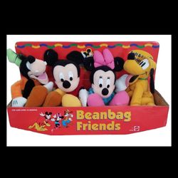 Vintage Mattel Mickey For Kids Plush Beanbag Friends Set In Original Box NOS