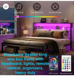 Brand new Bestier king size bed frame, storage, lights, remote control, heavy duty. Russell/Boulder area