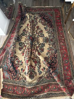 Vintage Persian-Style Area Rug 8x10 - Floral, Cream Field, Red Border, and set the price to $595