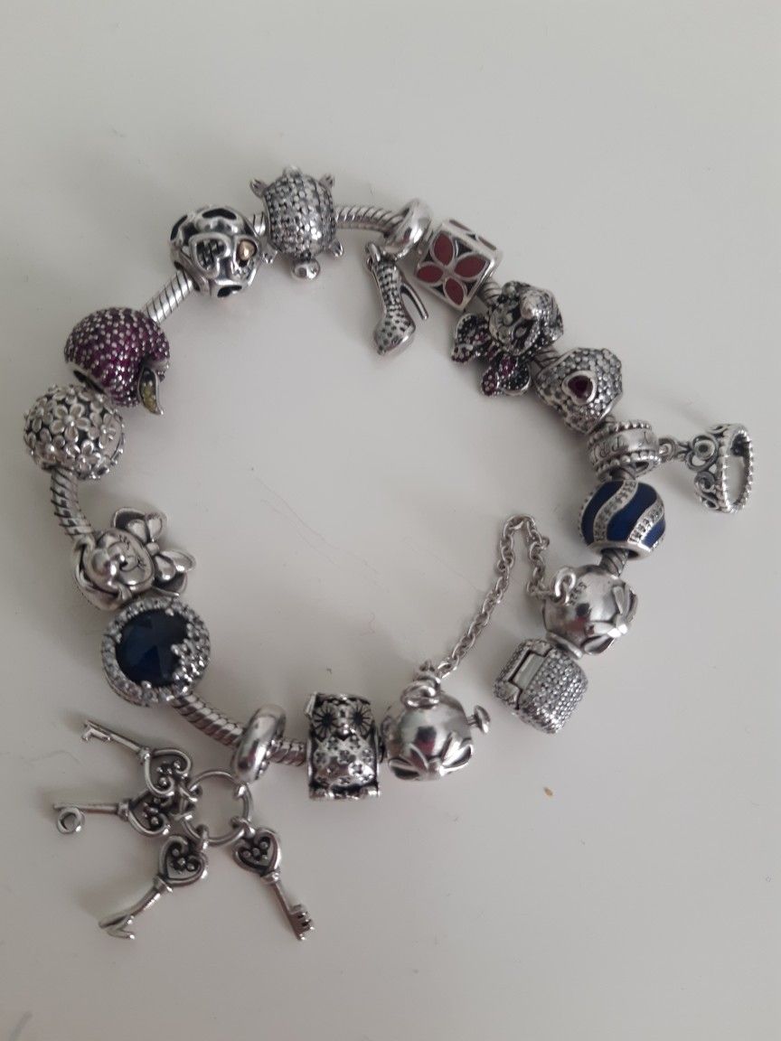 AUTHENTIC PANDORA BRACELET WITH 16 CHARMS, 8", $375 OBO