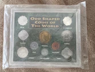 ODD SHAPED COINS OF THE WORLD - BU UNC SET (10) - 7 COUNTRIES - SEALED W/ COA