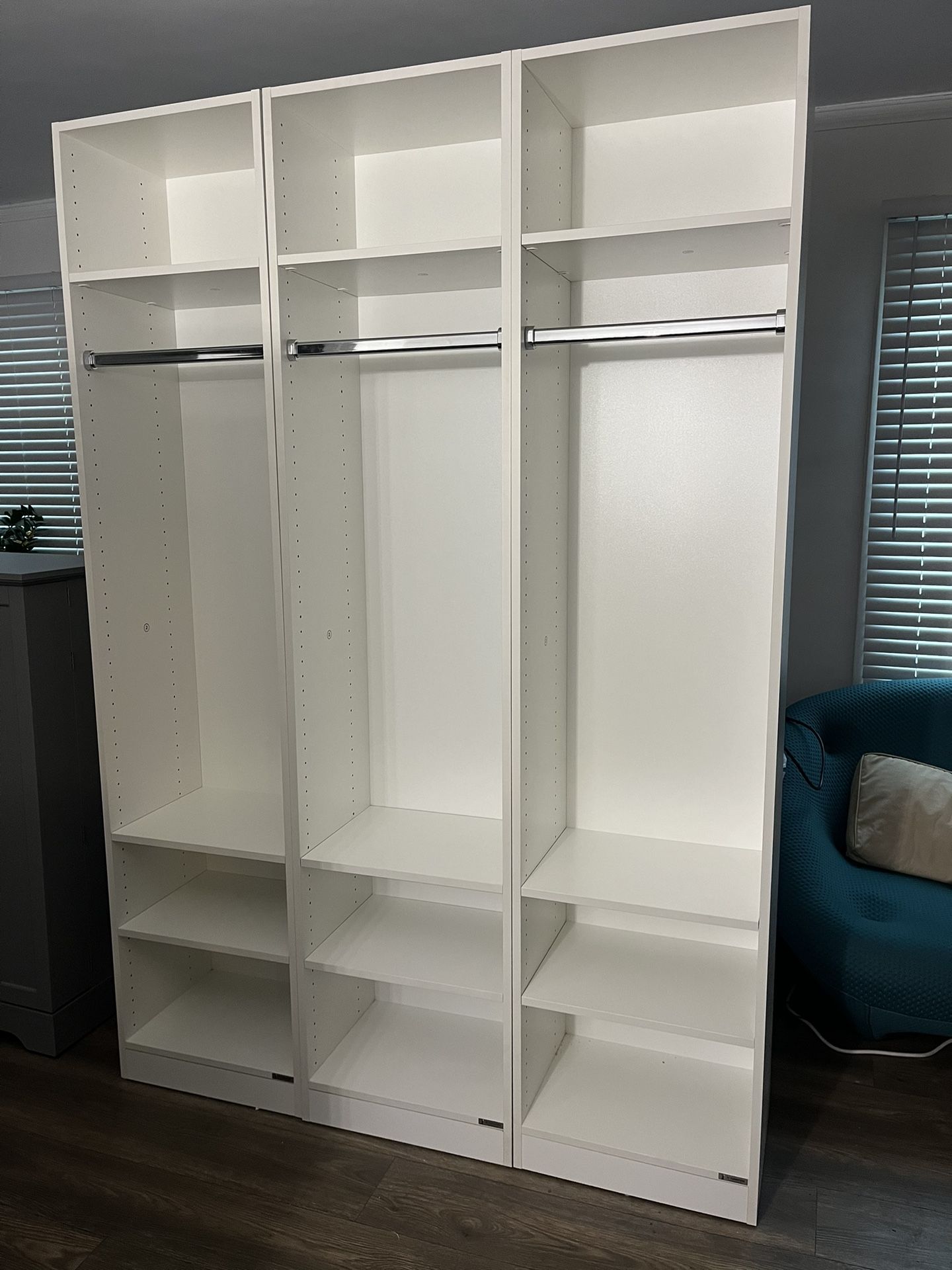 JY Furniture Armoire Wardrobe Closet, Particle Wood with Adjustable Shelves, Hanging Rod for Bedroom, Dressing Room, White (58.5" W x 85" H x 15" D)