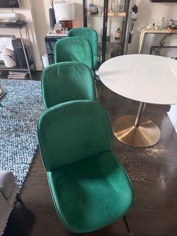 Emerald and brass dining chairs set of four