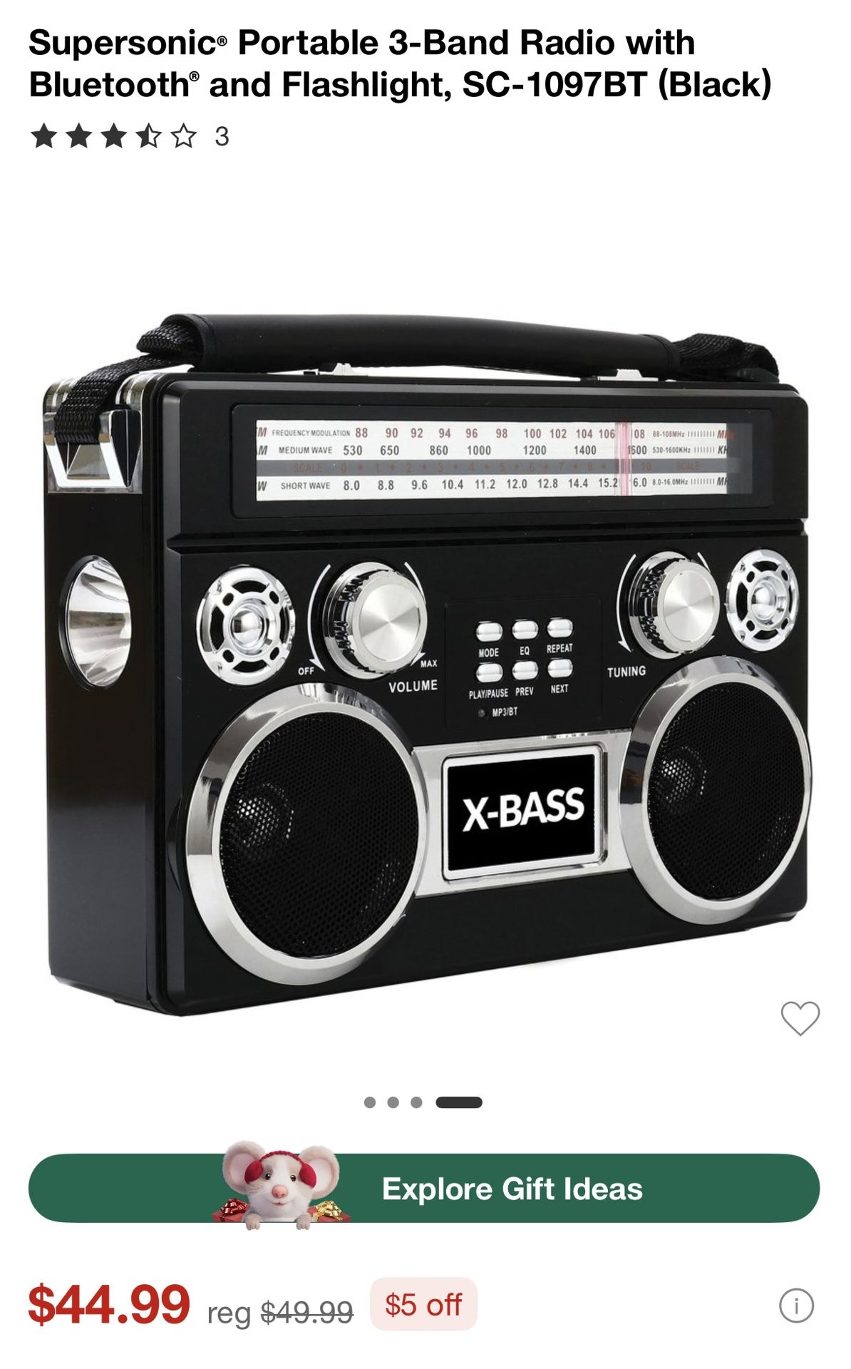 3 Band Radio W/ Bluetooth And Flashlight