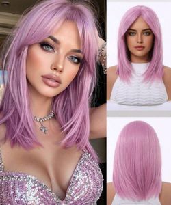 14 inch medium length wig with bangs!
