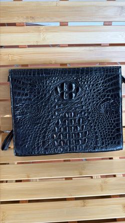 Black Crocodile Leather Clutch Bag