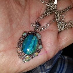 Sterling Silver Turquoise And Opal Necklace