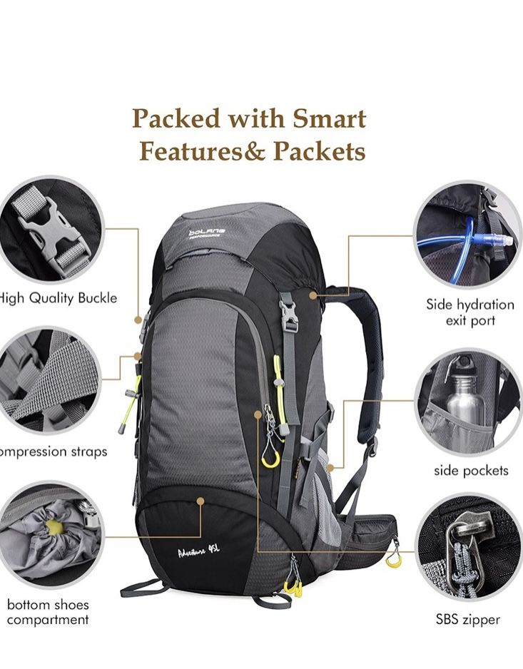 BOLANG Summit 45 Internal Frame Pack Hiking Daypack Outdoor Waterproof Travel Backpacks