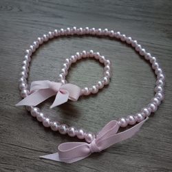 Pink Pearl Bracelet/Necklace Set