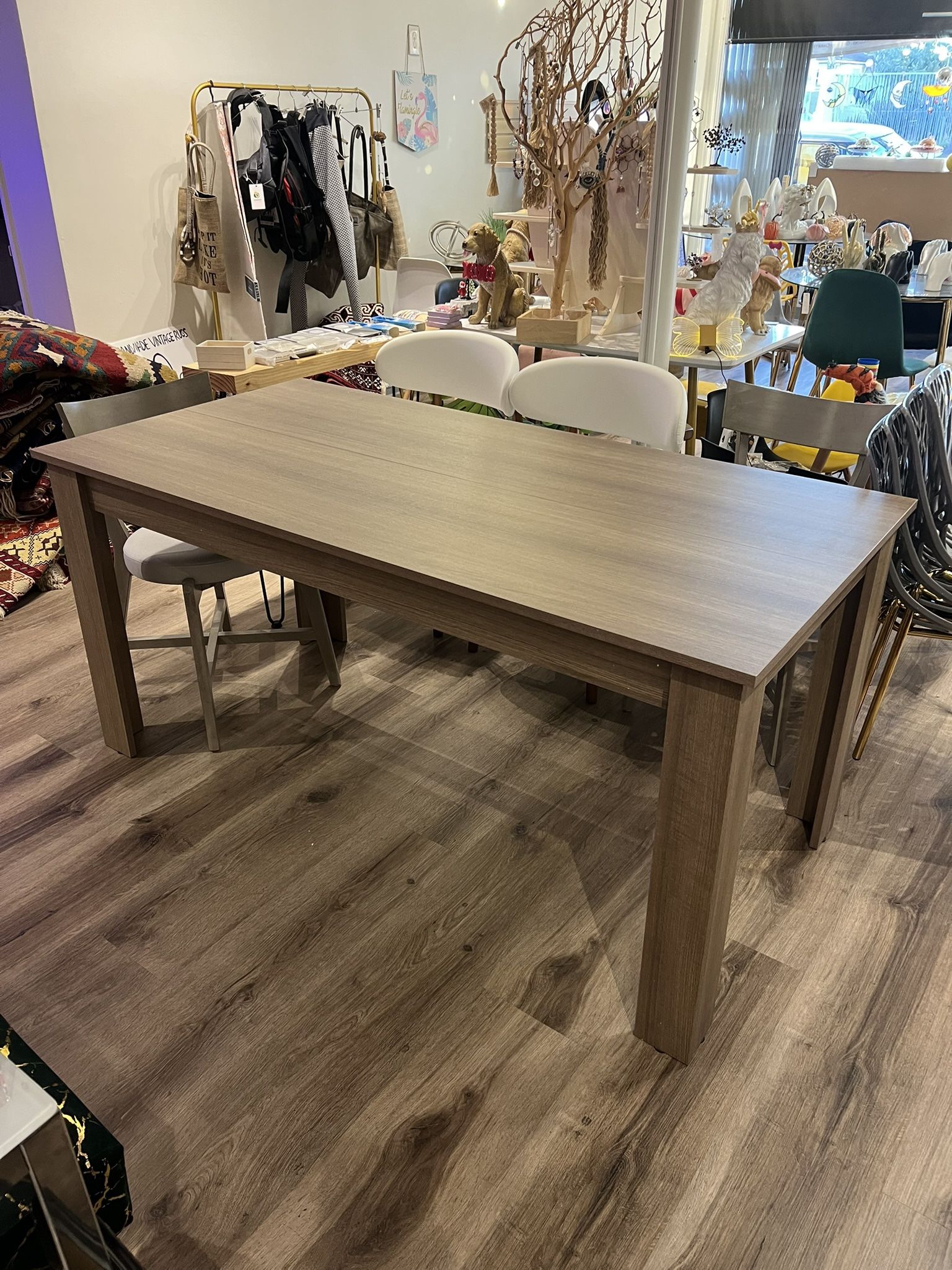 Gray Oakwood Dining Table With Bench
