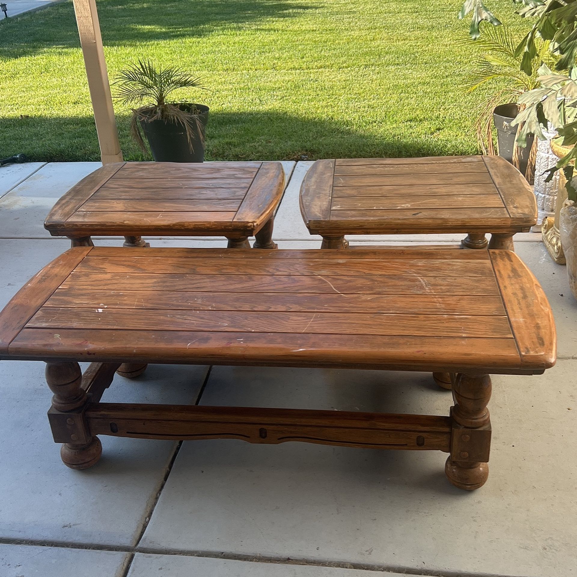 Solid Natural Wood Coffee Table Set