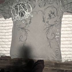 Affliction Distressed Grey Skull Wings Tshirt