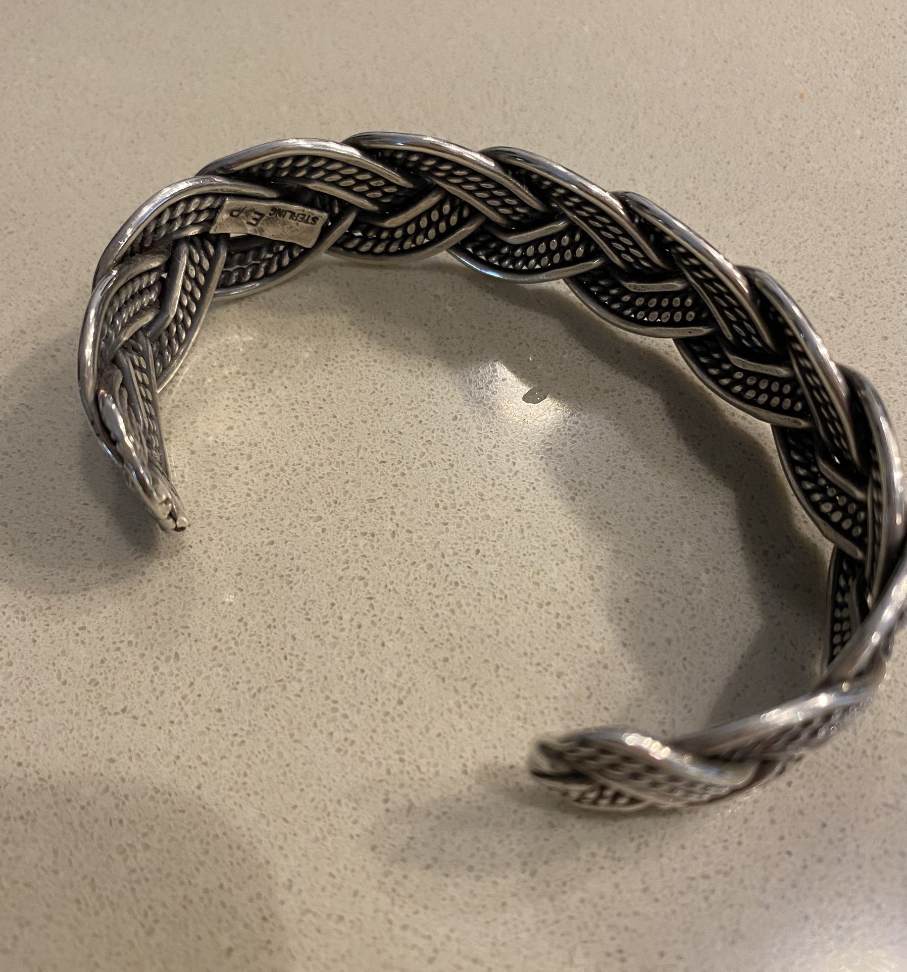 Vintage Native American EP Sterling Silver Rope Cuff Bracelet