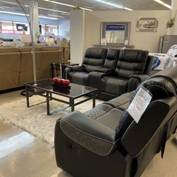 NEW COMFY BLACK RECLINING LEATHER SOFA LOVESEAT SET ON SALE NOW! Easy Financing! Same Day Delivery! 